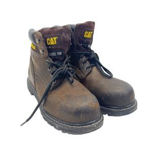 Caterpillar Steel Toe Work Boots Leather Lace Up Brown Sz 12